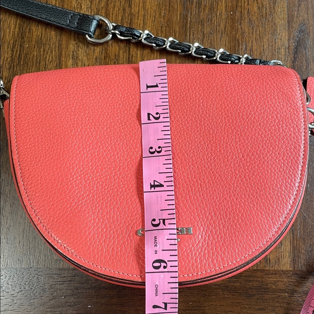 Coach Ellen Pebble Leather Saddle Crossbody Bag in Coral - Picture 10 of 12